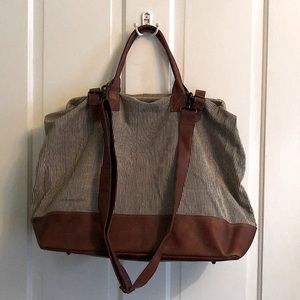 Weekender Travel Bag with Striped Design, Leather